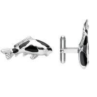 Silver And Whitby Jet Fish Cufflinks