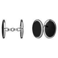 Silver and Whitby Jet Framed Oval Cufflinks
