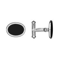Silver and Whitby Jet Framed Oval Cufflinks