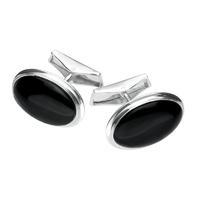 Silver And Whitby Jet Oval Shaped Cufflinks