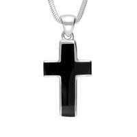 Silver And Whitby Jet Channel Set Cross Necklace