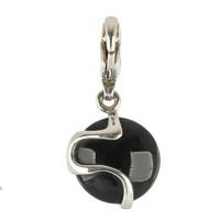 Silver and Whitby Jet Wavy Disc Large Charm