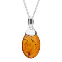 silver and amber capped oval necklace