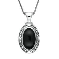 Silver And Whitby Jet Oval Celtic Necklace
