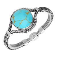 Silver Turquoise Single Stone Oval Foxtail Bracelet