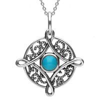 Silver And Turquoise Detailed Four Point Cross Necklace