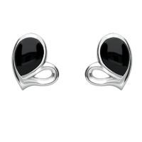 Silver And Whitby Jet Half Filled Heart Stud Earrings