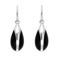 Silver And Whitby Jet Pear Drop Hook Earrings