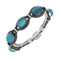 Silver and Turquoise Foxtail Five Stone Oval Bracelet