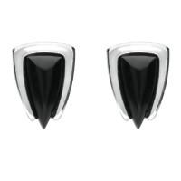 Silver And Whitby Jet Curved Triangle Stud Earrings