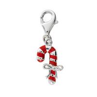 Silver Red Enamel Candy Cane Charm