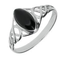 Silver And Whitby Jet Marquise Celtic Ring