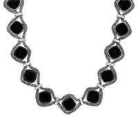 Silver and Whitby Jet Fifteen Stone Cushion Necklace