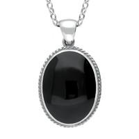 Silver And Whitby Jet Large Oval Rope Edge Necklace