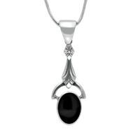 Silver And Whitby Jet Oval Art Deco Drop Necklace