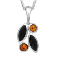 Silver Whitby Jet And Amber 4 Stone Leaf Necklace