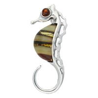 Silver And Amber Medium Seahorse Necklace