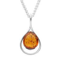 Silver And Amber Open Twist Pear Drop Necklace
