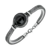 Silver and Whitby Jet Overlapping Round Foxtail Bracelet