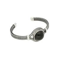 Silver and Whitby Jet Round Foxtail Bangle