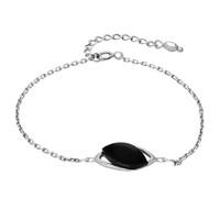 Silver and Whitby Jet Single Marquise Offset Bracelet