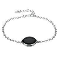 Silver And Whitby Jet Single Wide Marquise Bracelet