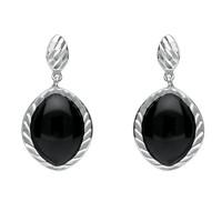 Silver And Whitby Jet Marquise Drop Earrings