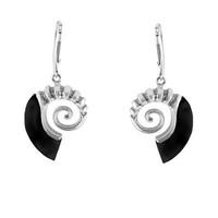 Silver and Whitby Jet Small Shell Drop Earrings