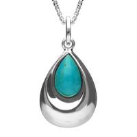 Silver And Turquoise Half Stone Tear Drop Necklace