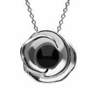 Silver And Whitby Jet Stone Rose Necklace