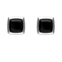 Silver And Whitby Jet Square Edge Stud Earrings