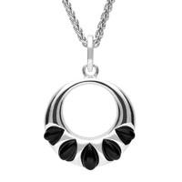 Silver And Whitby Jet 5 Stone Open Circle Necklace
