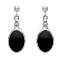 Silver And Whitby Jet Oval Bottle Top Drop Earrings