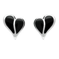 Silver And Whitby Jet Split Heart Stud Earrings