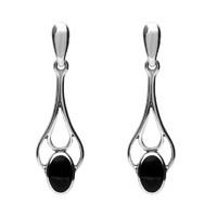 Silver And Whitby Jet Spoon Drop Earrings