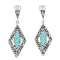 Silver Turquoise And Marcasite Diamond Shaped Earrings