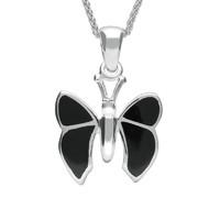 Silver And Whitby Jet 4 Stone Butterfly Necklace