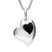 Silver And Whitby Jet Inlaid Heart Necklace