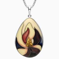 silver moorcroft purple flower pear necklace