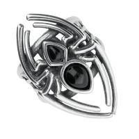 silver and whitby jet small spider web ring