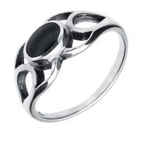 Silver Whitby Jet Oval Pierced Shoulder Ring