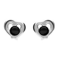 silver and whitby jet heart outline studs