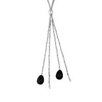 Silver And Whitby Jet Two Stone Pear And Four Strand Tassel Necklace