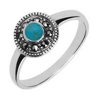 Silver Turquoise Marcasite Round Ring