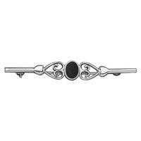 Silver and Whitby Jet Heart Bar Brooch