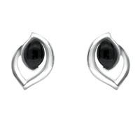 silver and whitby jet flame stud earrings