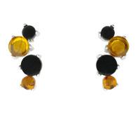 Silver Whitby Jet and Amber Four Stone Round Stud Earrings