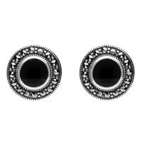 Silver Whitby Jet And Marcasite Framed Round Stud Earrings