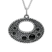 Silver And Whitby Jet 6 Stone Oxi Open Oval Necklace