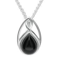 Silver And Whitby Jet Pear Shaped Celtic Twist Drop Necklace